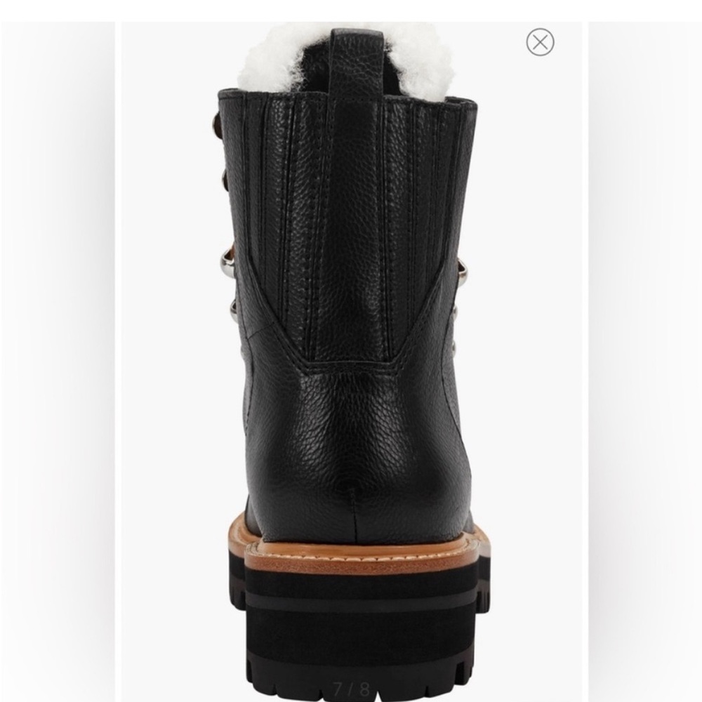 MARC FISHER $199 Izzie Genuine Shearling Lace Up Lug Sole Black Boot Size 6 NEW - Picture 6 of 10